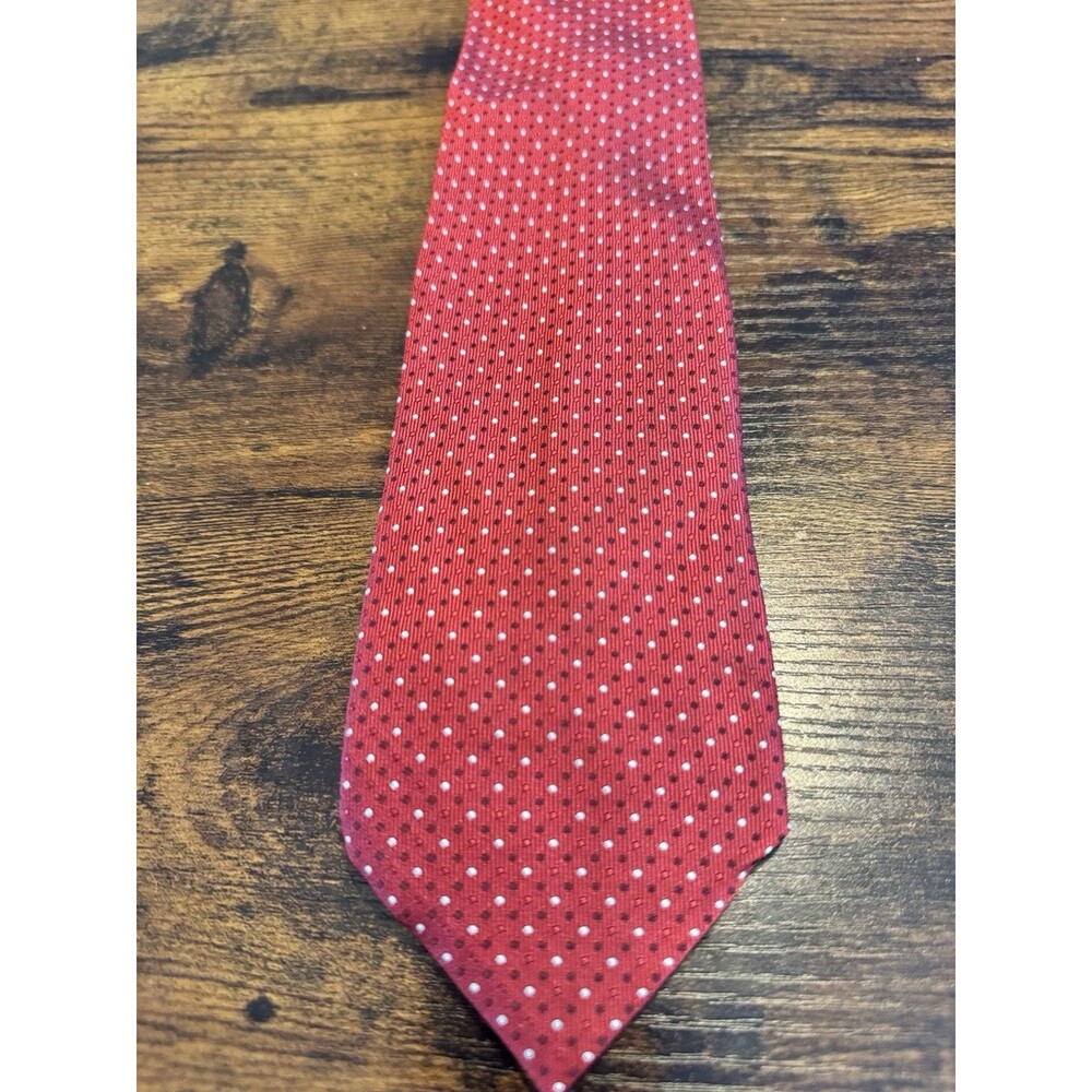 Canali 1934 Men's Silk Tie Red White Micro-Dot Geometric Pattern Luxury Italy